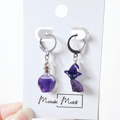 Halloween hoop earrings - Poison Cat