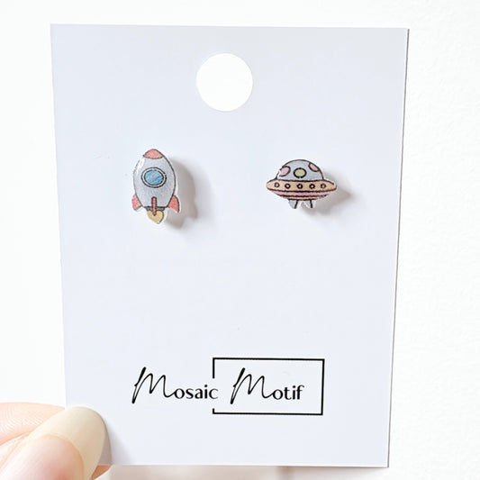 Spaceship & Rocket earrings stud