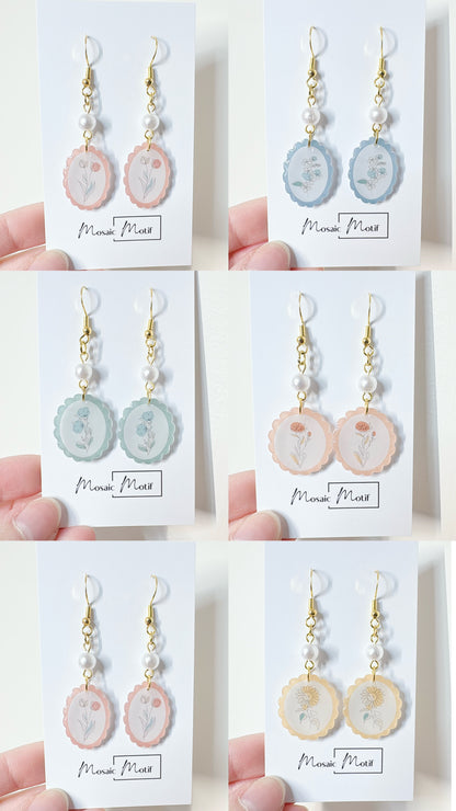 Floral Frame dangle earrings (multiple colours)