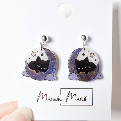 Halloween dangle earrings - Cat Moon (2 colours)