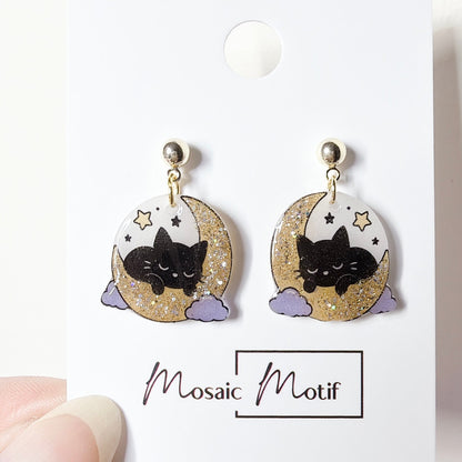 Halloween dangle earrings - Cat Moon (2 colours)