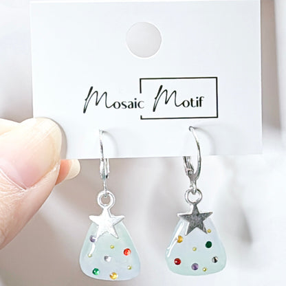 Xmas Christmas hoop earrings - tree cutie (Colourful stone)