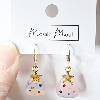 Xmas Christmas hoop earrings - tree cutie (Colourful stone)
