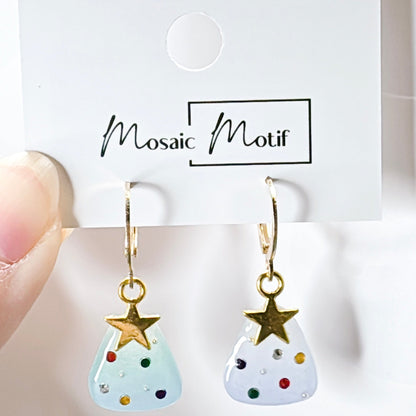 Xmas Christmas hoop earrings - tree cutie (Colourful stone)
