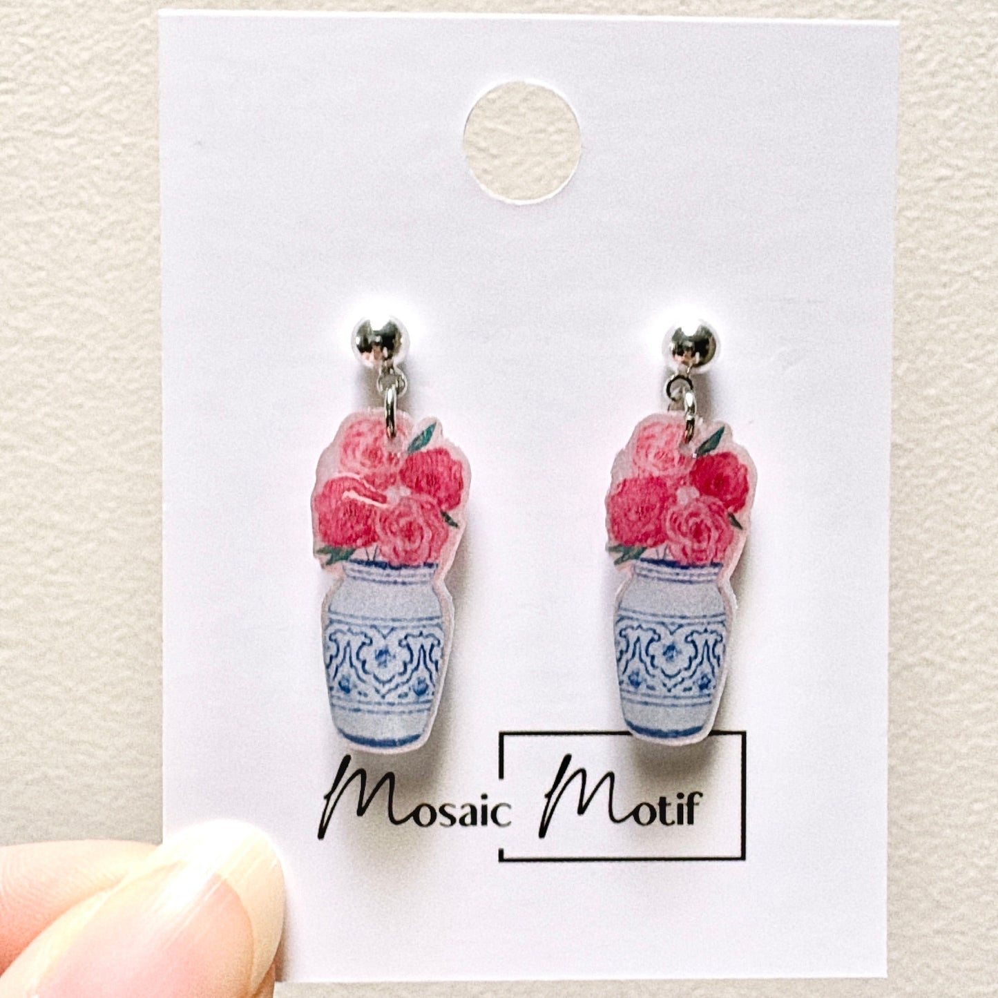 CNY - Rose vase dangle earrings