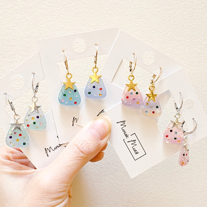 Xmas Christmas hoop earrings - tree cutie (Colourful stone)