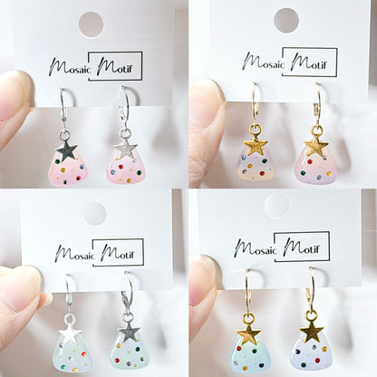 Xmas Christmas hoop earrings - tree cutie (Colourful stone)
