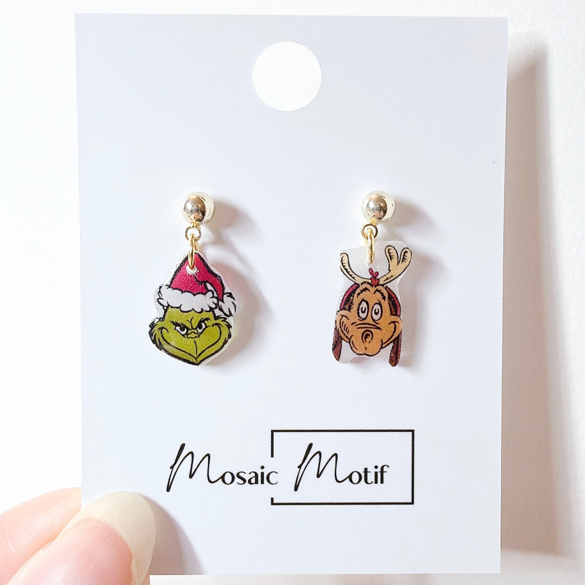 Xmas Christmas dangle earrings - Grinchy
