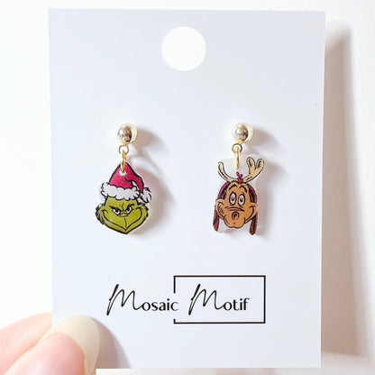 Xmas Christmas dangle earrings - Grinchy
