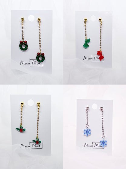 Xmas Christmas long dangle earrings - Ribbon