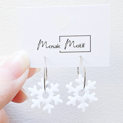 Xmas Christmas snowflake earrings - hoop earrings
