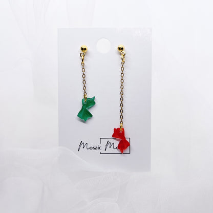 Xmas Christmas long dangle earrings - Ribbon