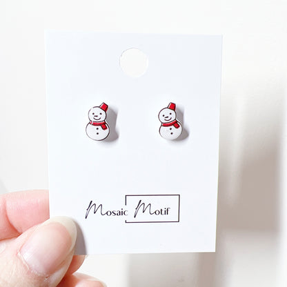 Xmas Christmas stud earrings - Snowman (Red hat)