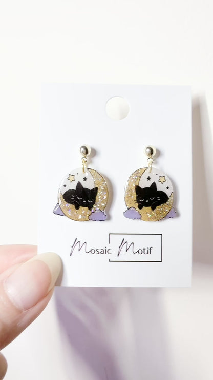 Halloween dangle earrings - Cat Moon (2 colours)