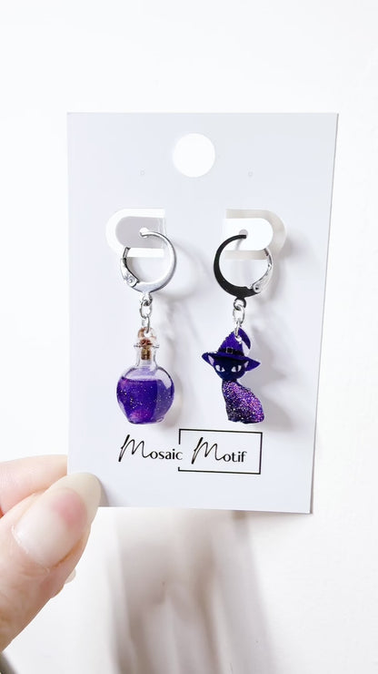 Halloween hoop earrings - Poison Cat