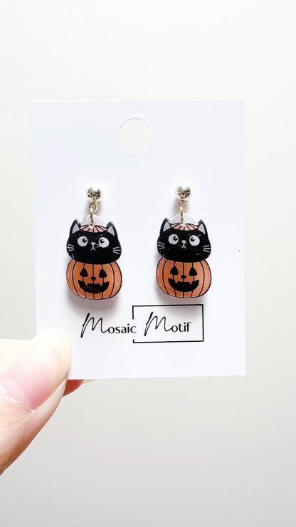 Halloween hoop earrings - Cat pumpkin