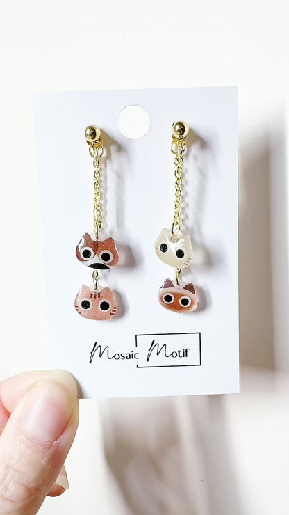 Cat 2in1 double dangle earrings (Two styles)