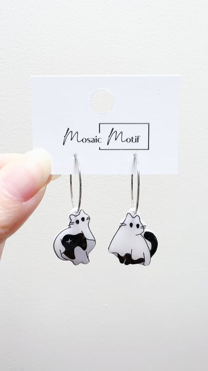 Halloween hoop earrings - Ghost cat