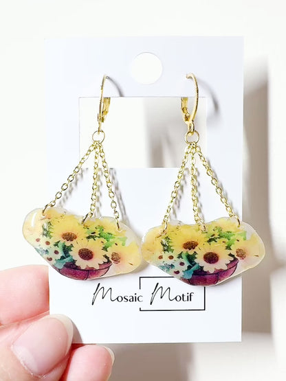 Floral Basket dangle earrings