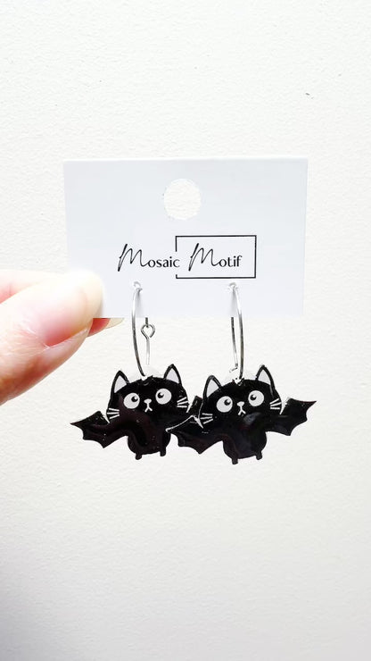 Halloween hoop earrings - Cat Bat