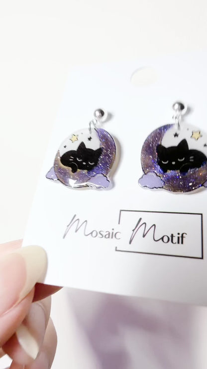 Halloween dangle earrings - Cat Moon (2 colours)